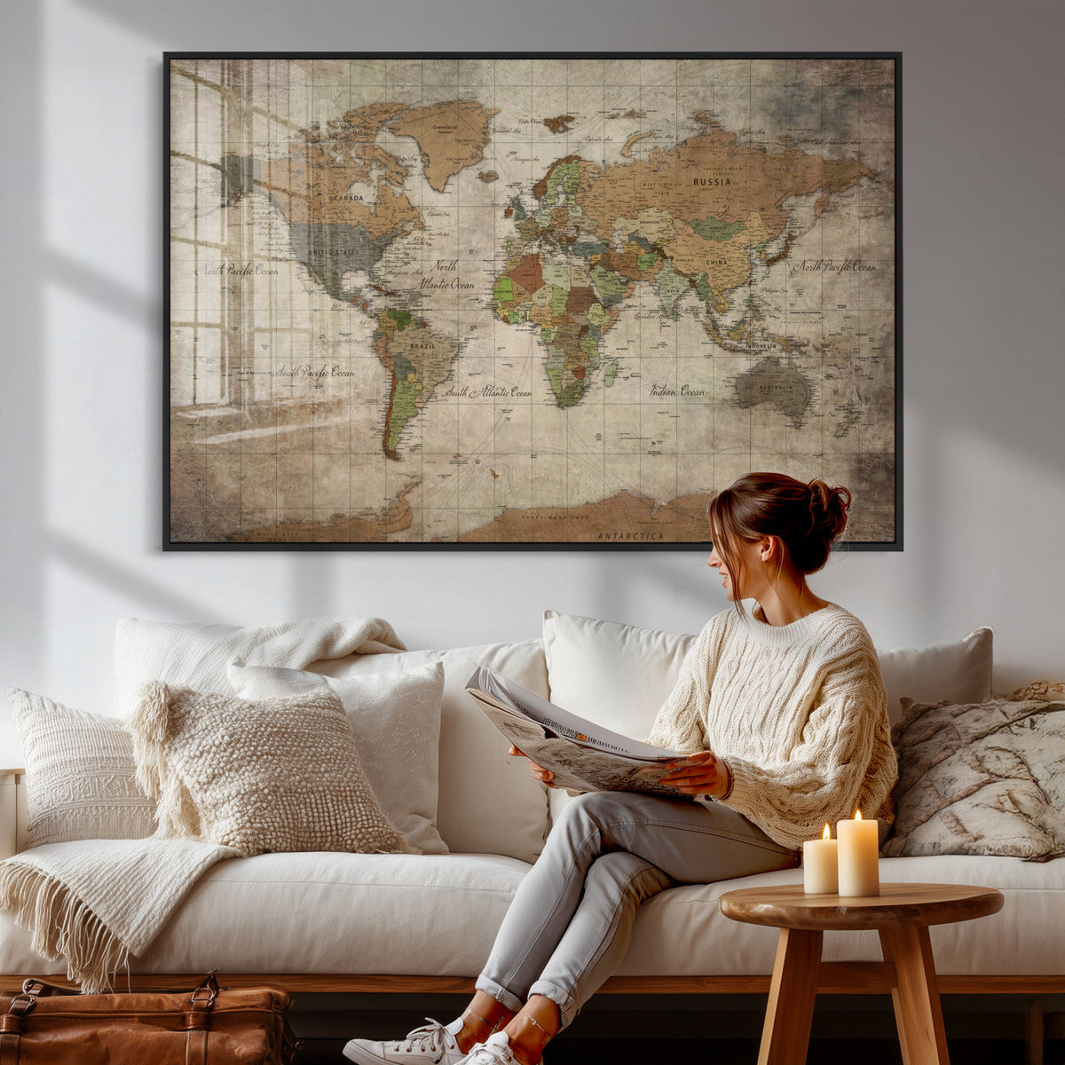 World Map Canvas Print – Framed Travel Map Wall Art for