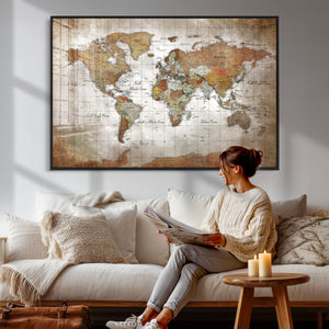 Vibrant Watercolor World Map Canvas Wall Art – Framed Travel