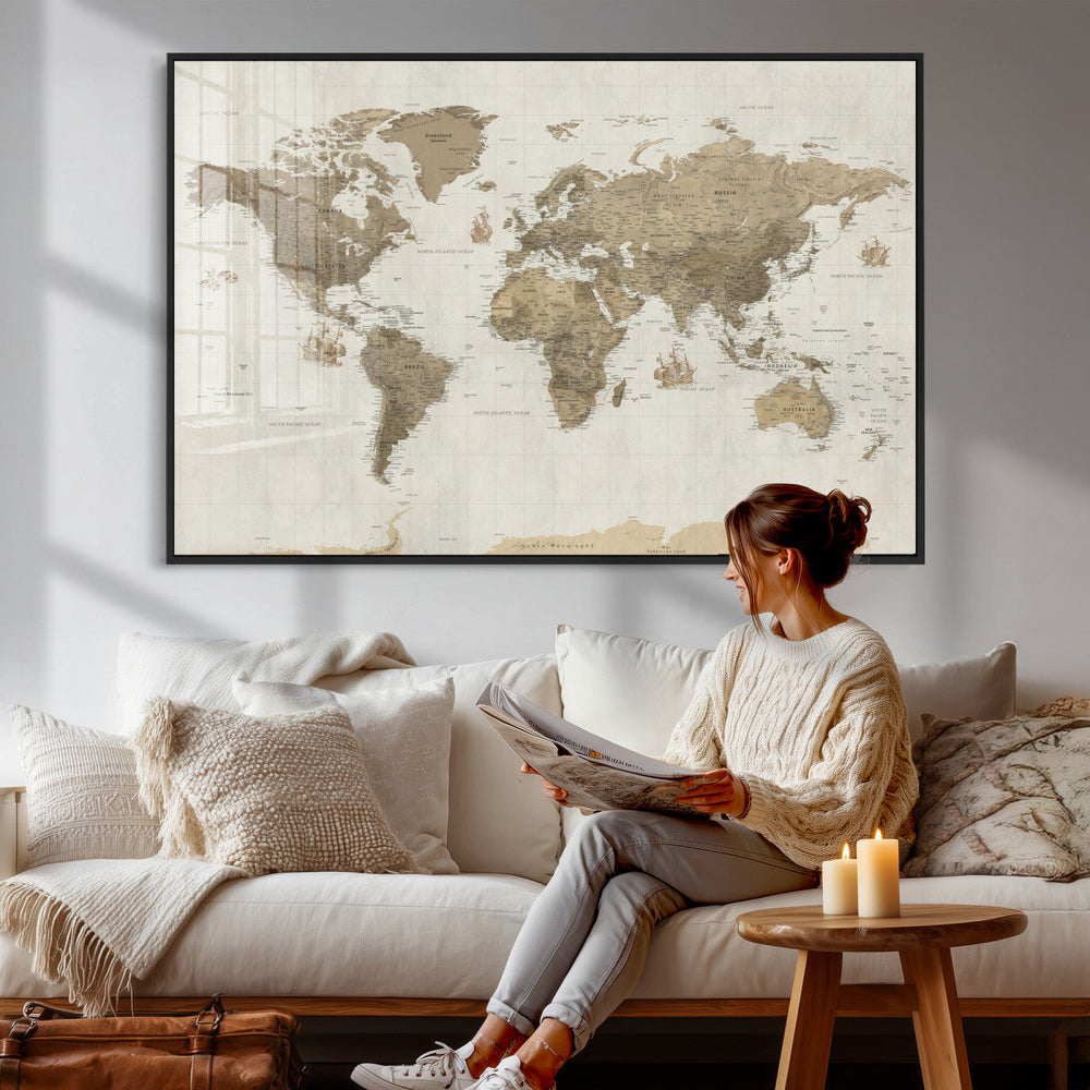 Detailed World Map Wall Art Canvas Print