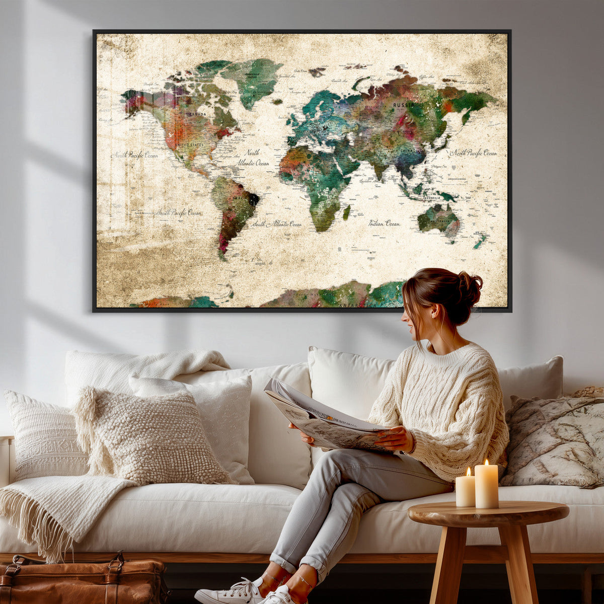 World Map Canvas Print – Framed Detailed Map of the World