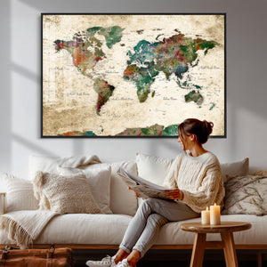 World Map Canvas Print – Framed Detailed Map of the World