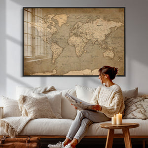 World Map Canvas Print – Framed Travel Map Wall Art for