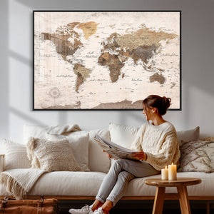 World Map Canvas Print – Framed Travel Map Wall Art for