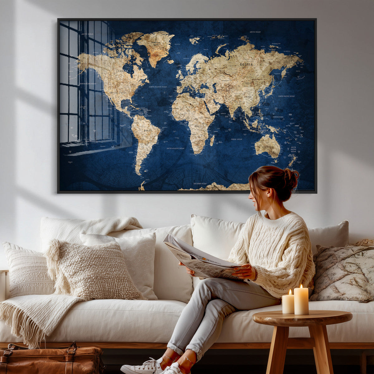 World Map Canvas Print – Framed Travel Map Wall Art for