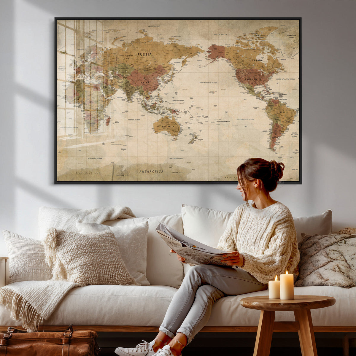 Vintage Detailed World Map Wall Art Canvas Print – Antique