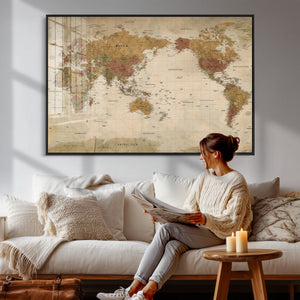 Vintage Detailed World Map Wall Art Canvas Print – Antique