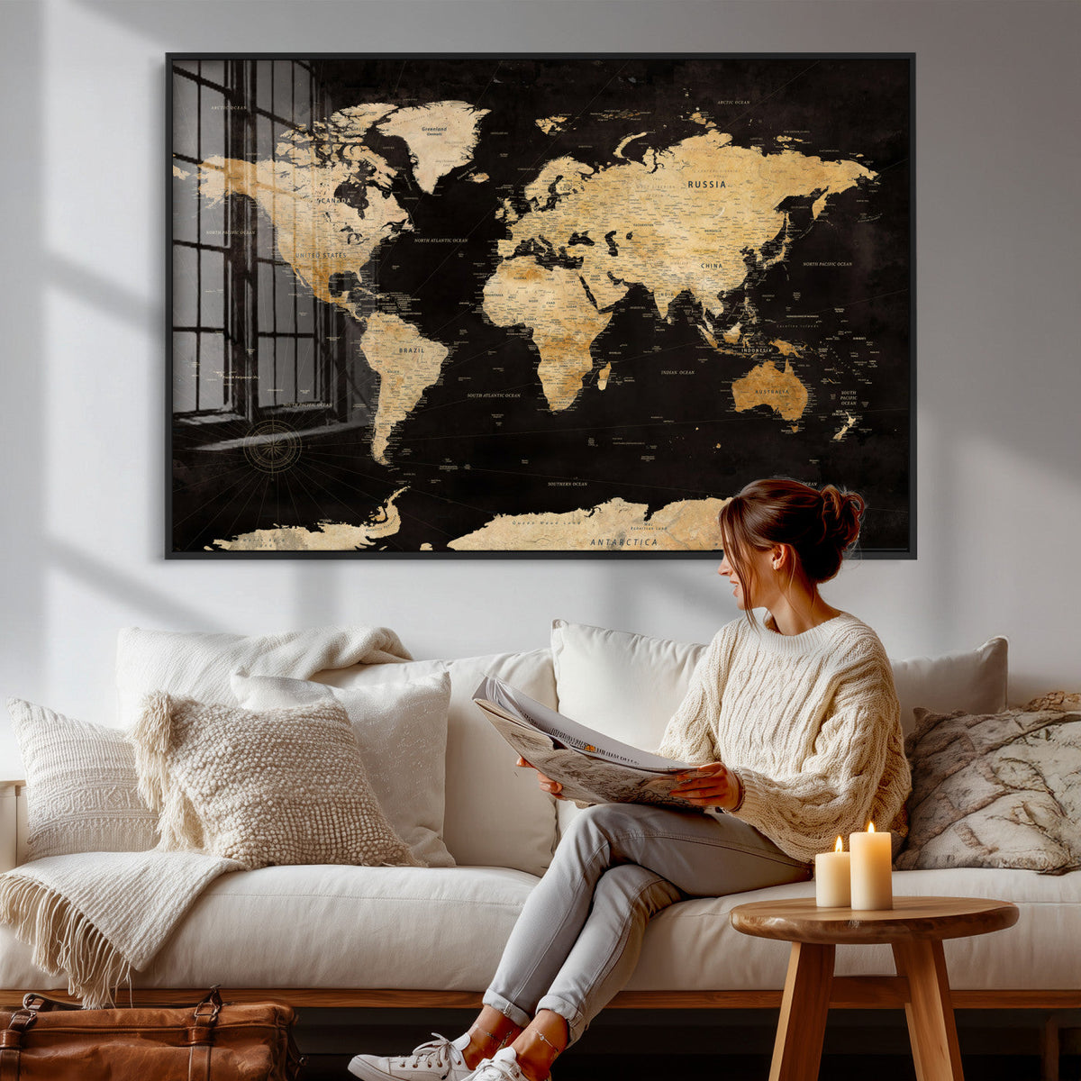 Extra Large World Map Canvas Print – Detailed Map Classic