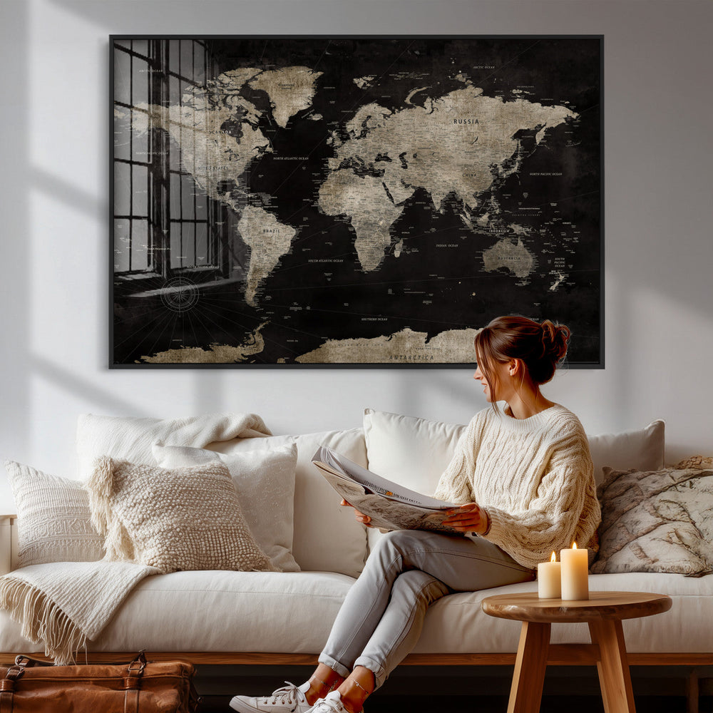 Detailed World Map Wall Art Print - Large Framed World Map