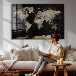 Detailed World Map Wall Art Print - Large Framed World Map