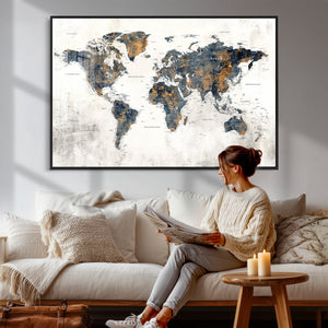 World Map Wall Art Canvas Print for Office Wall Decor