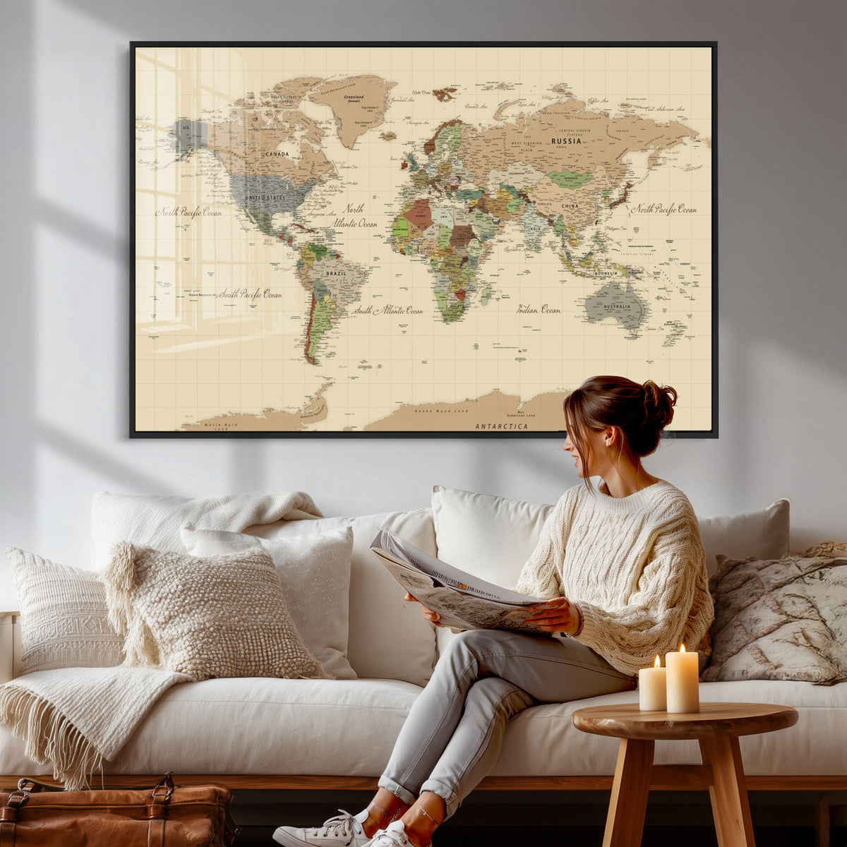 Extra Large World Map Canvas Print – Detailed Map of the