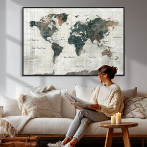 World Map Canvas Print – Framed Travel Map Wall Art for