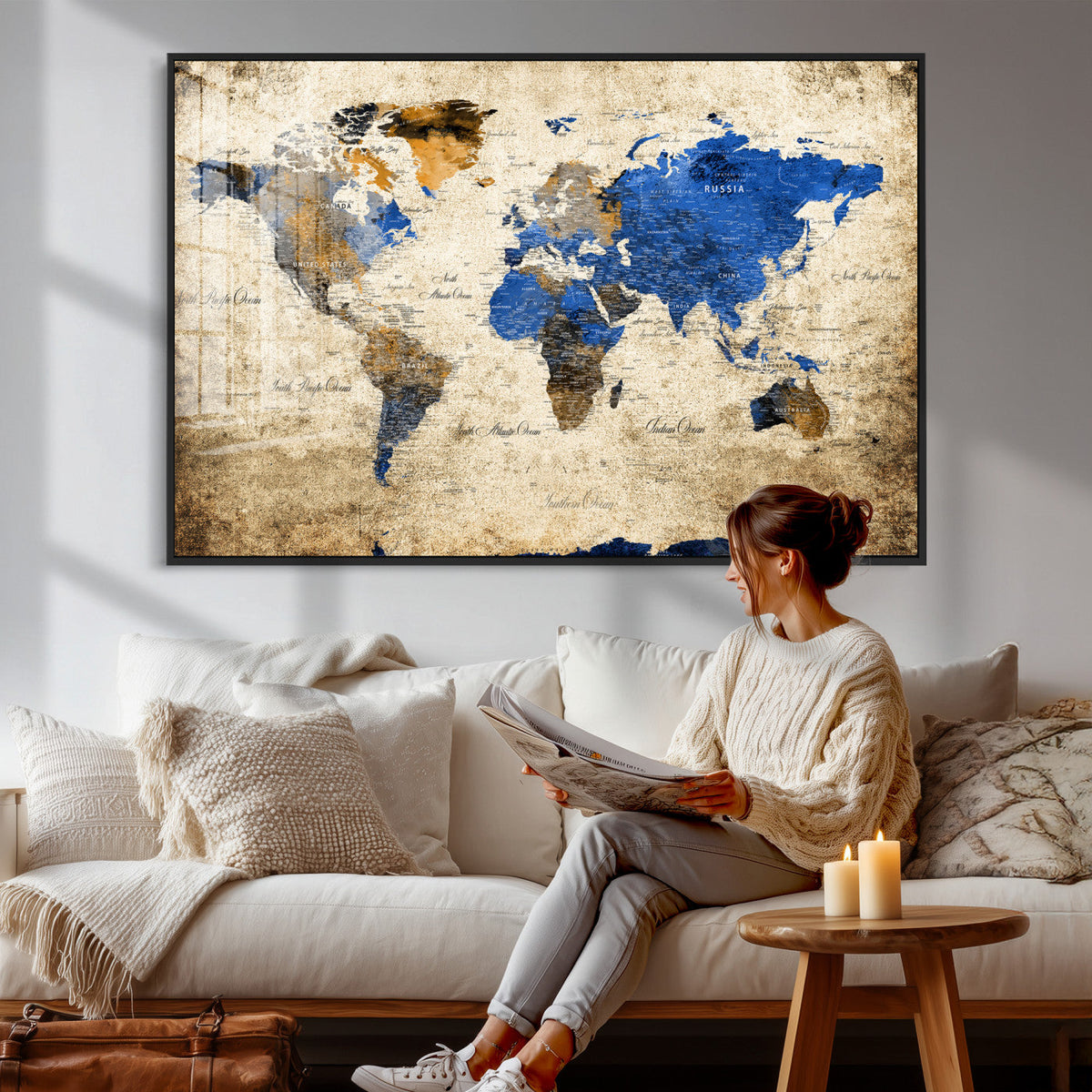 World Map Canvas Print – Colorful Abstract Travel Map,