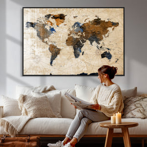World Map Canvas Print – Framed Travel Map Wall Art for