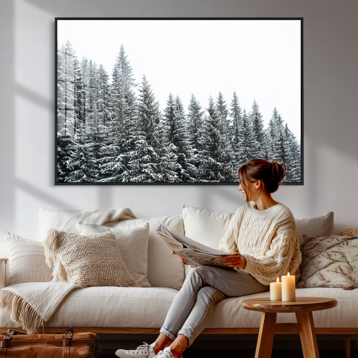 Misty Mountain Forest Canvas Print, Foggy Pine Trees Nature