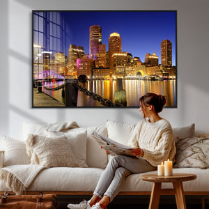 Boston Wall Art Canvas Print, Boston City Downtown Night