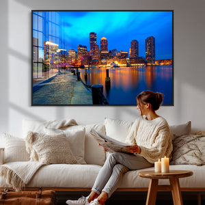 Boston Wall Art Canvas Print, Boston City Downtown Night