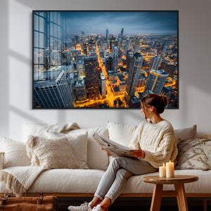 Chicago Wall Art Canvas Print - Chicago City Downtown Night