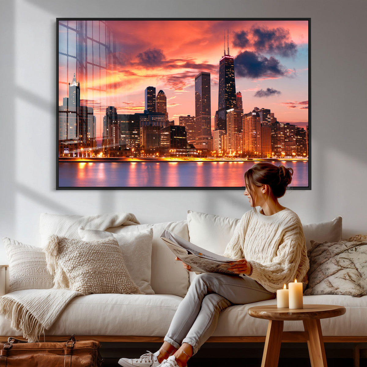 Chicago Wall Art Canvas Print - Chicago City Downtown Night