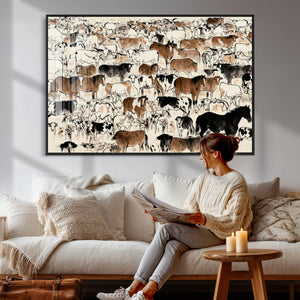 Farmhouse Animals Horse Longhorn Cow Wall Art Canvas Print -