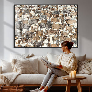 Abstract Longhorn Wall Art Canvas Print - Cow Animal Drawing