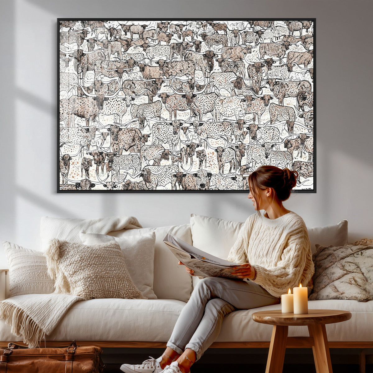 Abstract Texas Cow Wall Art Canvas Print - Farm Longhorn