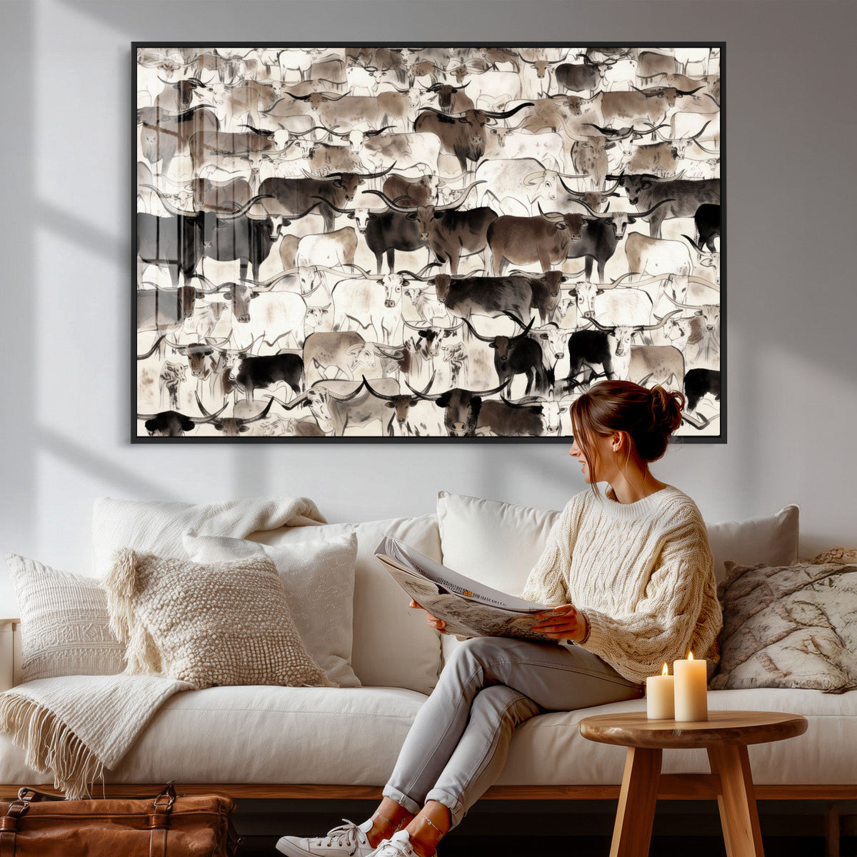 Abstract Texas Longhorn Print - Longhorn Herd Print for