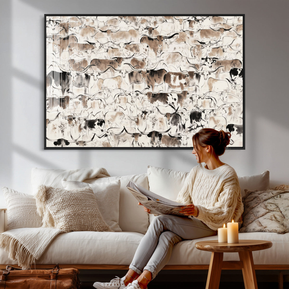 Abstract Texas Cow Canvas Print for Cabin and Western Home
