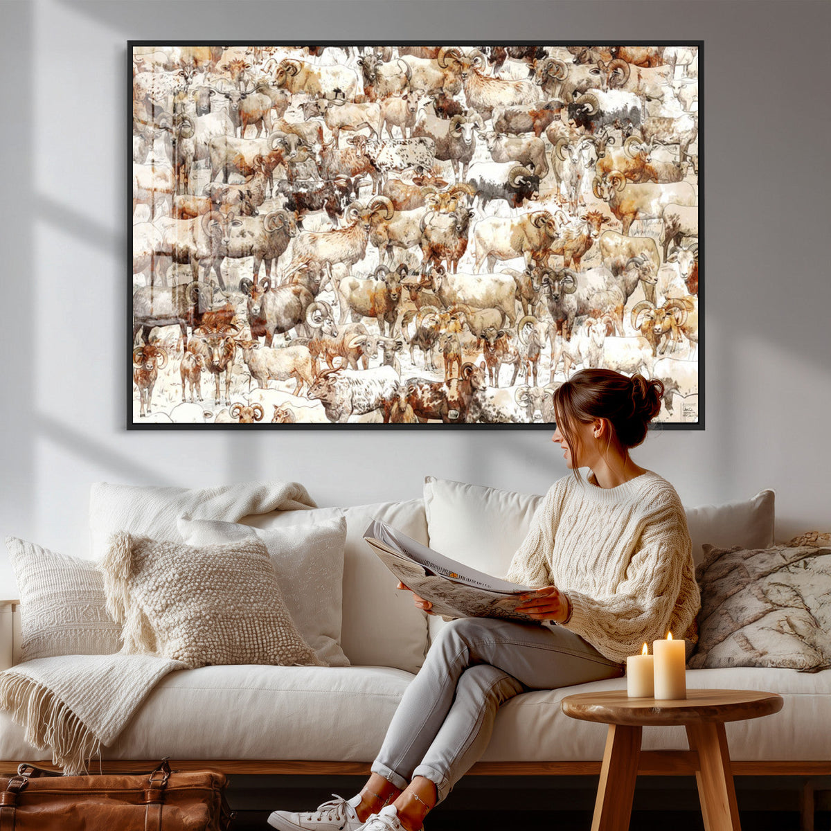 Farmhouse Bighorn Sheep Wall Art Canvas Print - Abstract