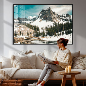 Snowy Mountain Wall Art Canvas Print, Alpine Pine Forest