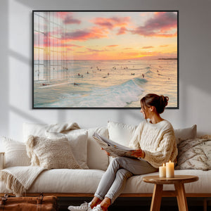Sunset Beach Wall Art Canvas Print – Soft Coastal