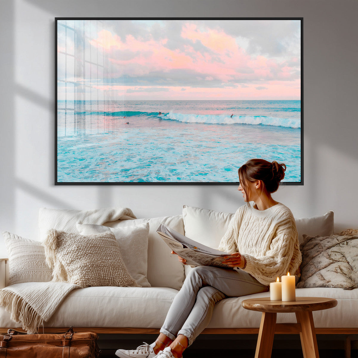 Ocean Wave Wall Art Canvas Print, Pastel Surf Seascape