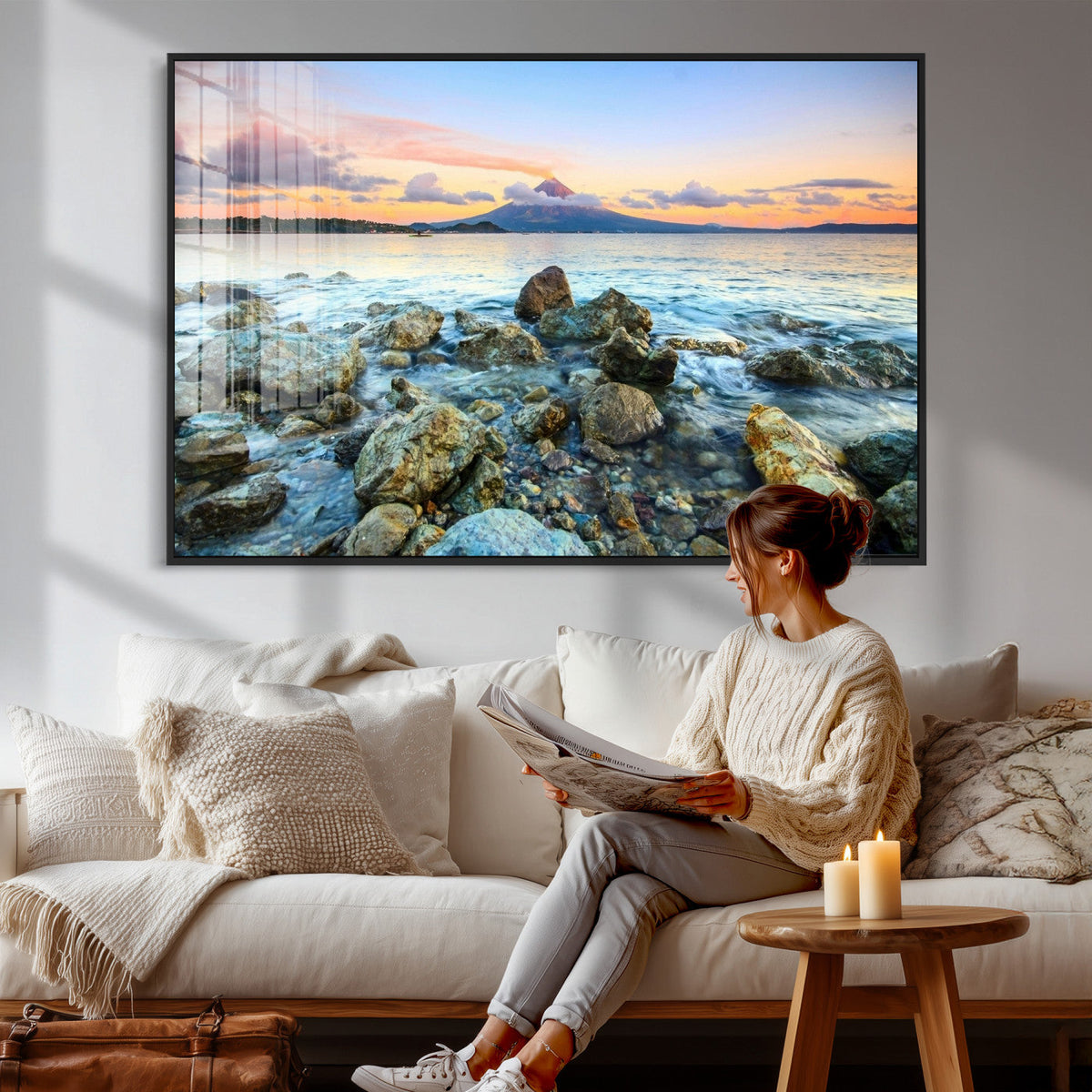 Mayon Volcano Seascape Wall Art Canvas Print, Tropical Ocean