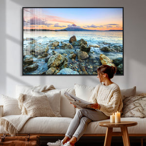 Mayon Volcano Seascape Wall Art Canvas Print, Tropical Ocean