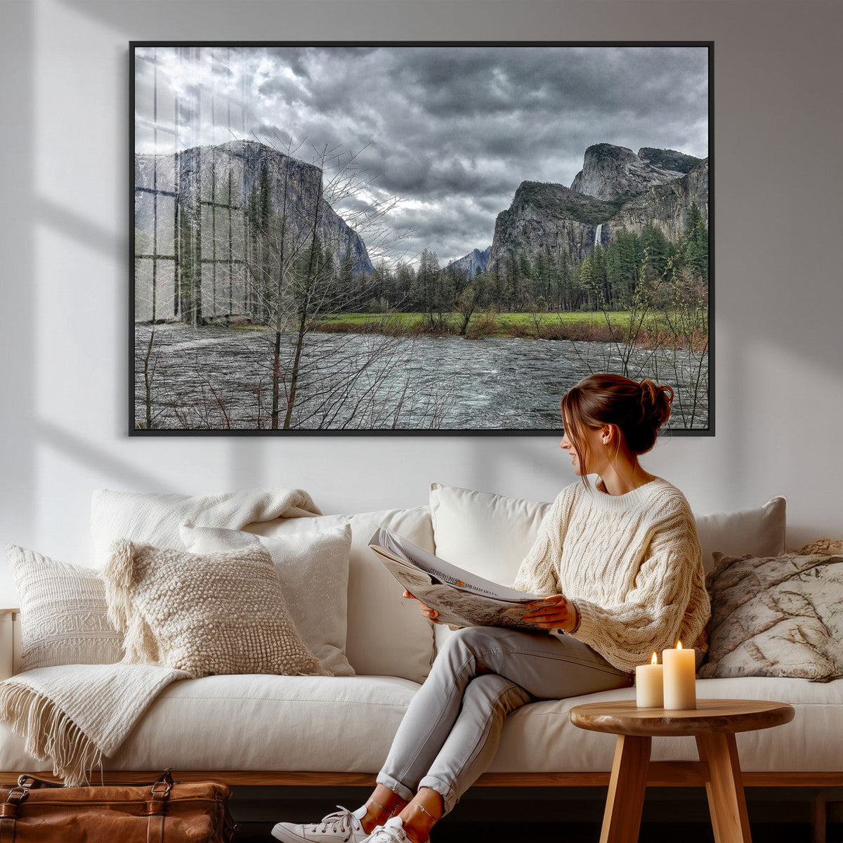 Yosemite Valley River Wall Art Canvas Print, Granite Cliffs