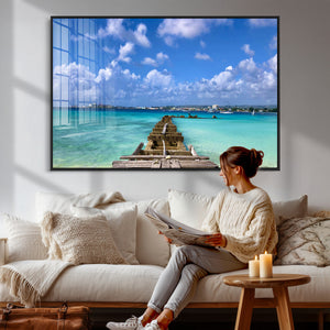 Caribbean Ocean Pier Seascape Wall Art Canvas Print,