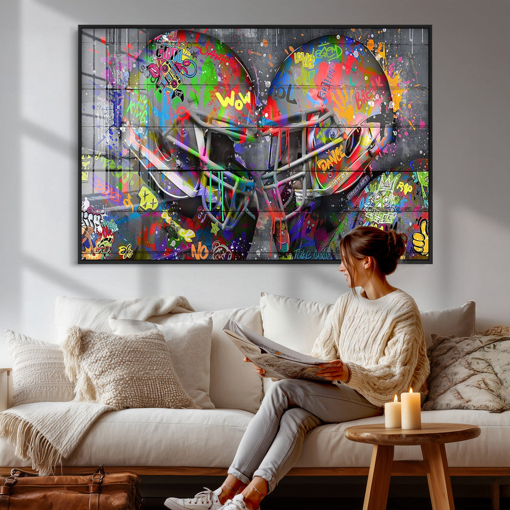 Graffiti Football Helmets Wall Art Canvas Print, Urban