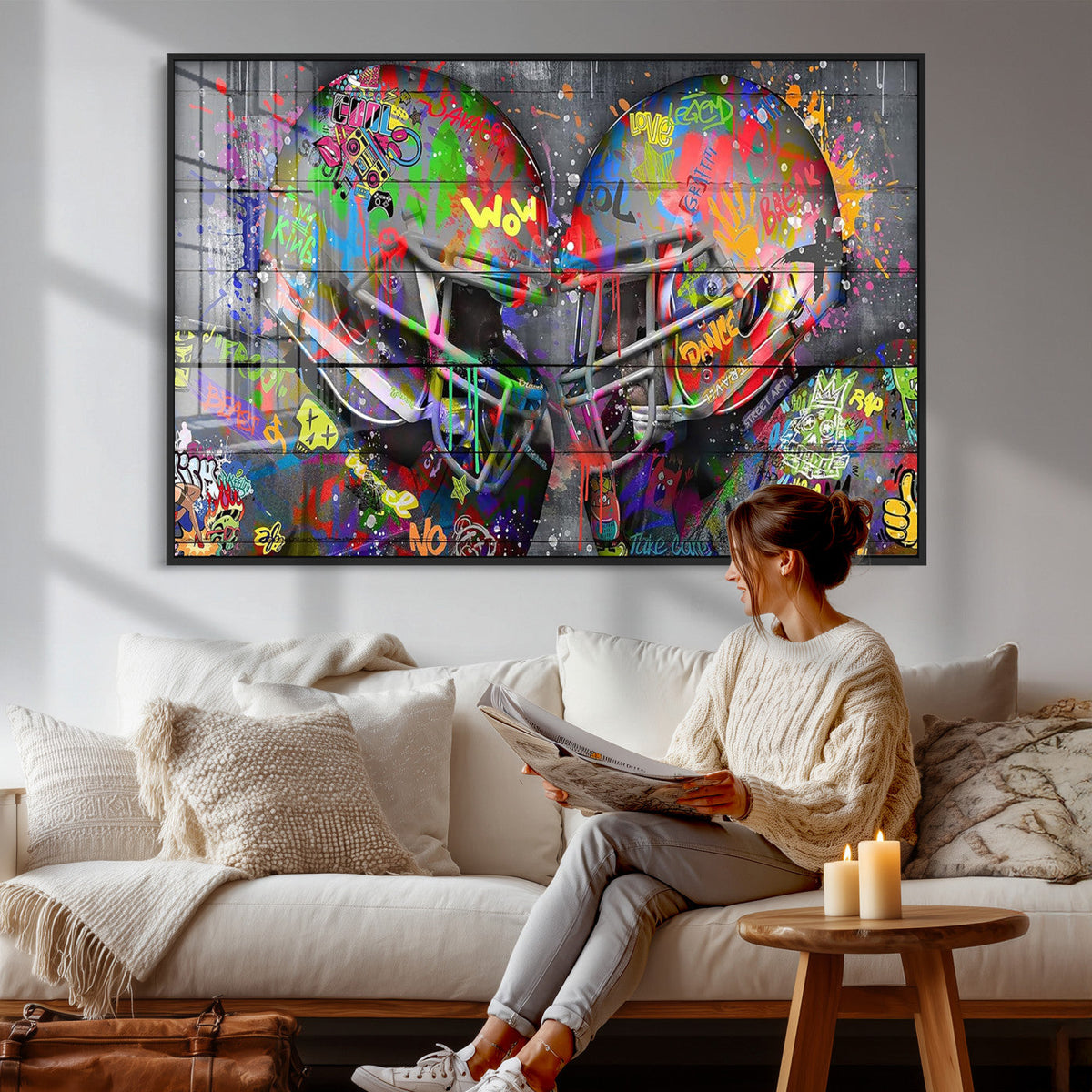 Graffiti Football Helmets Wall Art Canvas Print, Urban