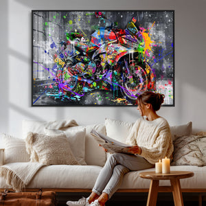 Graffiti Motorcycle Wall Art Canvas Print, Urban Street Art