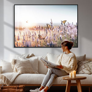Lavender Field Wall Art Canvas Print, Butterfly Floral