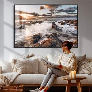 Rocky Coast Ocean Sunset Wall Art Canvas Print, Dramatic
