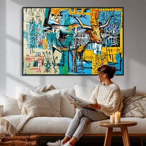 Basquiat Style Bird Bull Graffiti Wall Art Canvas Print,
