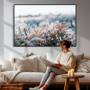 Frosted Fern Wall Art Canvas Print, Soft Winter Botanical