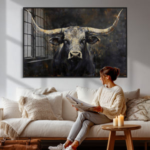 Rustic Longhorn Bull Wall Art Canvas Print – Vintage Western