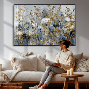 Abstract Floral Wall Art Canvas Print – Gold and Blue