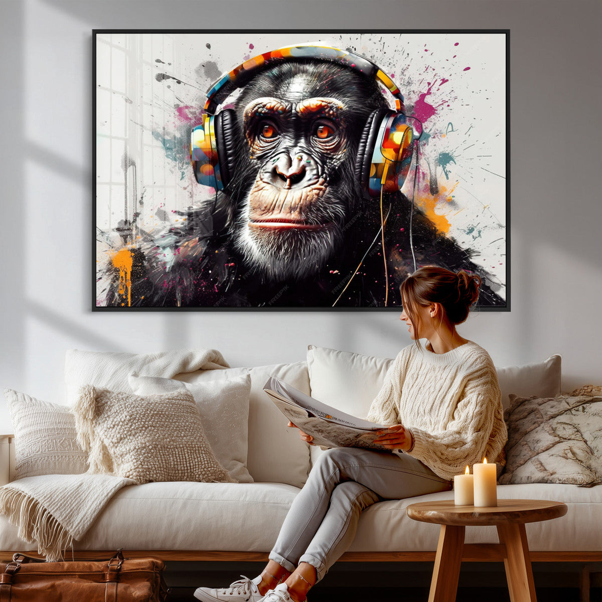 Dj Monkey Wall Art Canvas Print – Colorful Pop Art Banksy