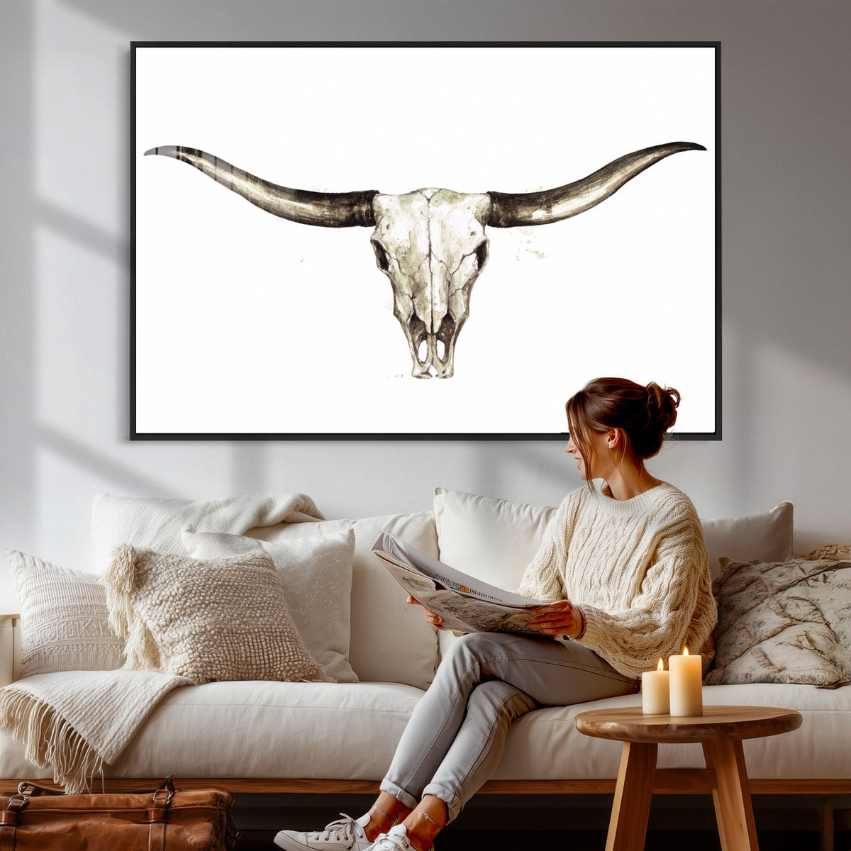 Longhorn Skull Wall Art Canvas Print – Rustic Western