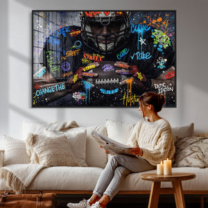 Graffiti American Football Player Street Art Wall Art Canvas