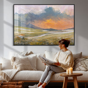 Mountain Sunset Wall Art Canvas Print Vintage Landscape