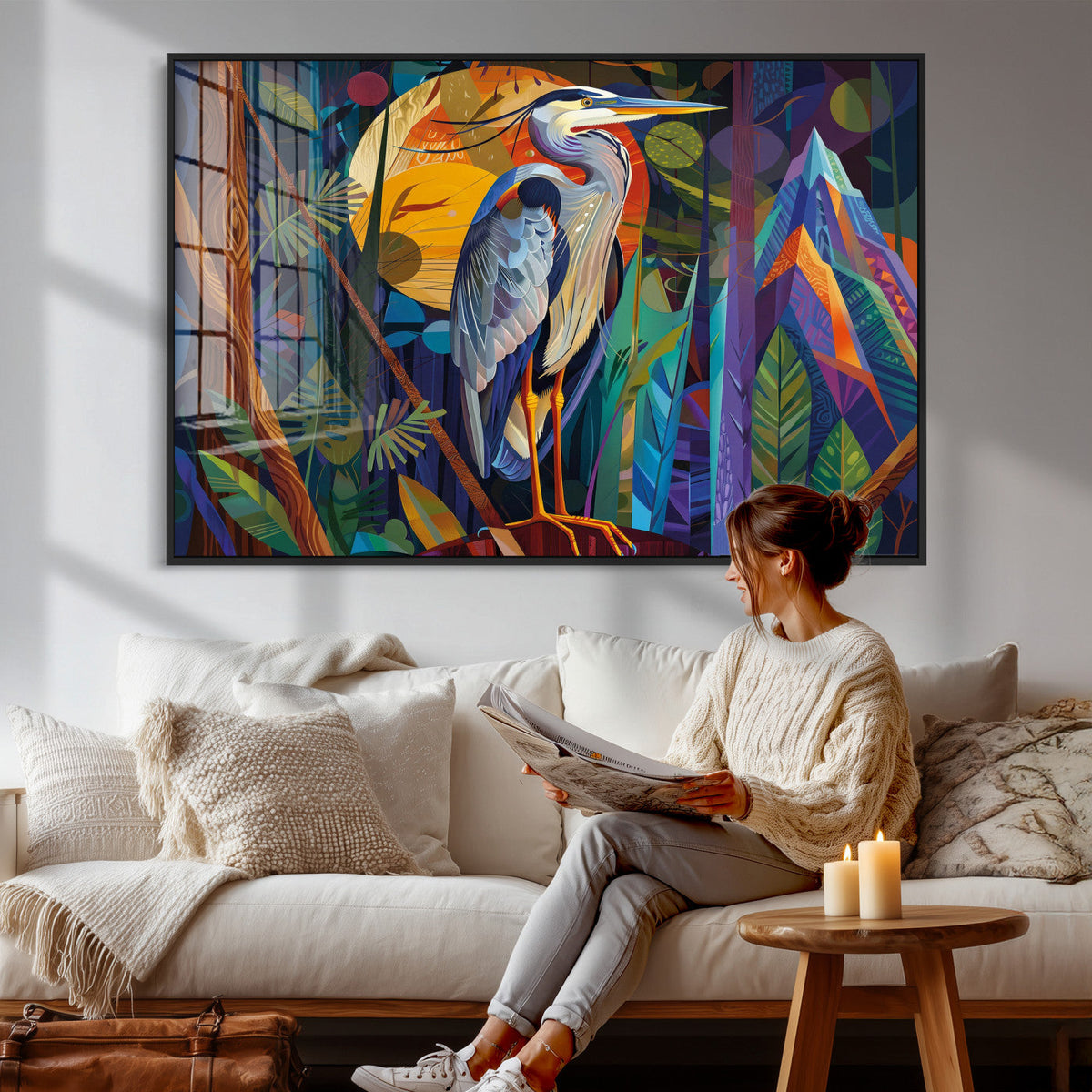 Colorful Heron Wall Art Canvas Print Tropical Bird Abstract